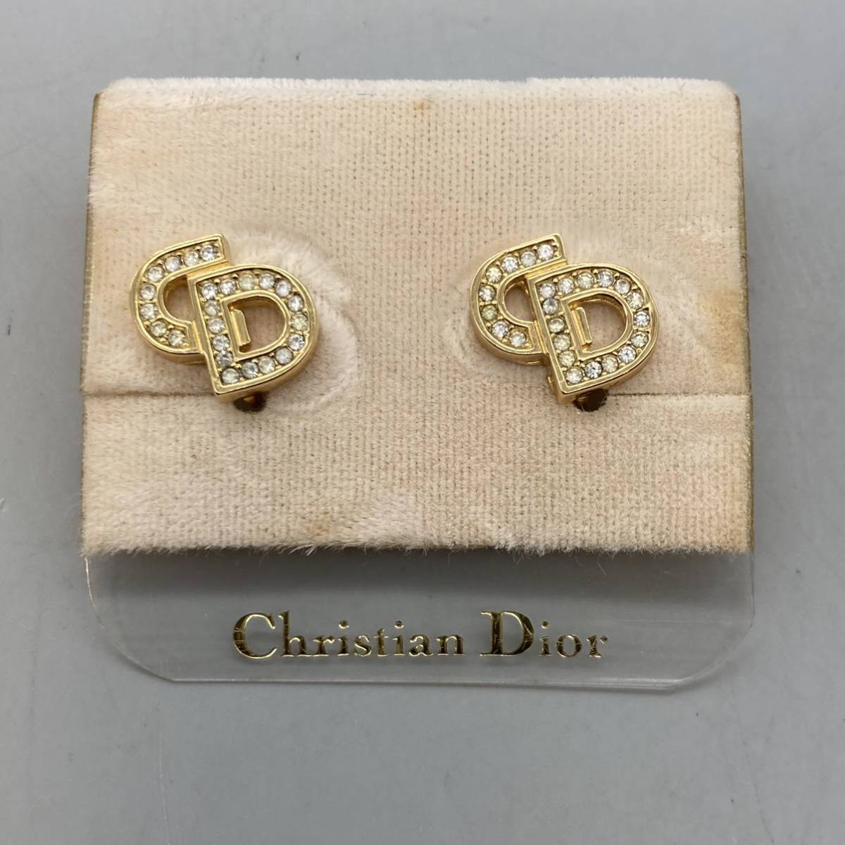 K09031 Christian Dior クリスチャンディオール ヴィンテージ イヤリング CDロゴ ストーン ゴールド アクセサリー
