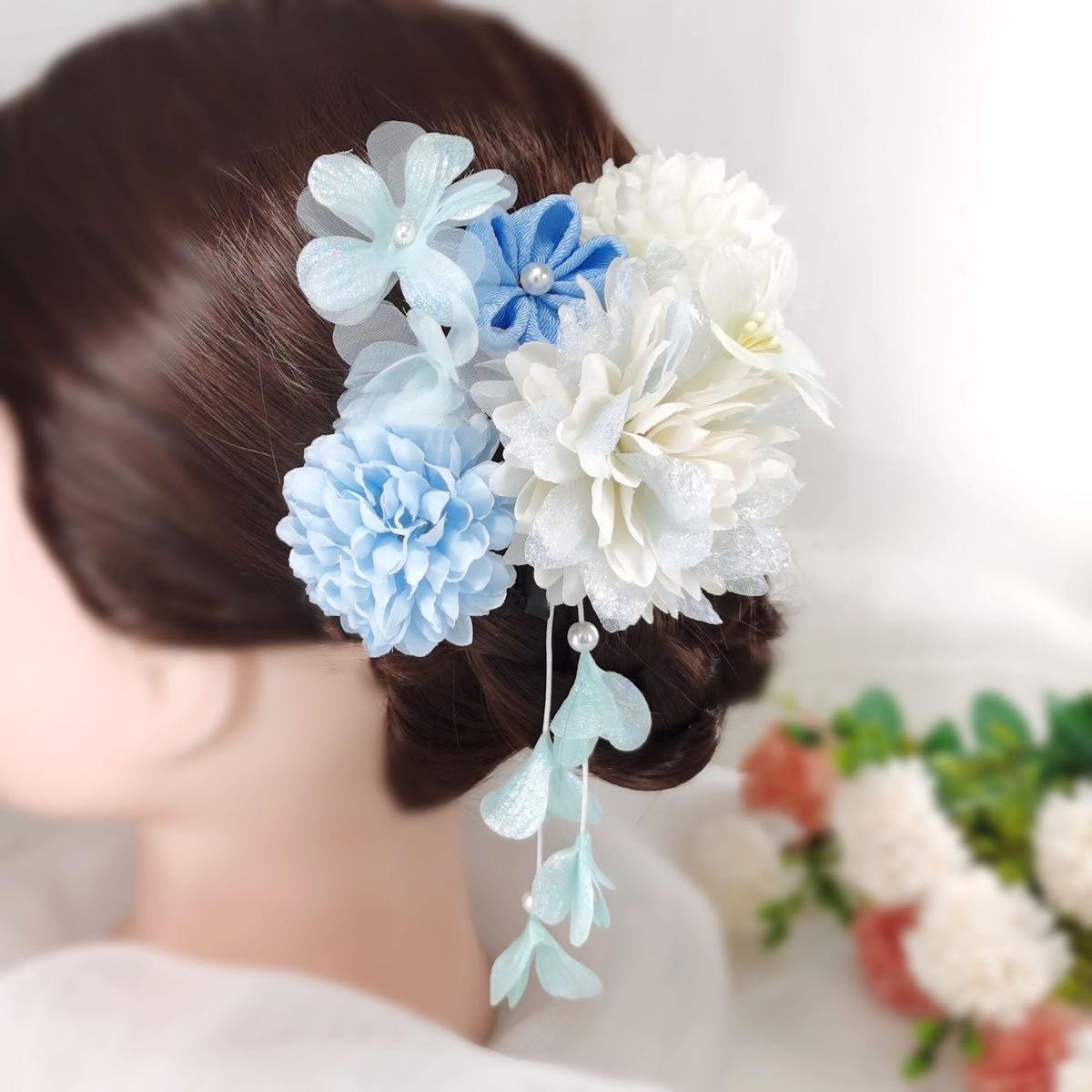 Yahoo!オークション - 青 髪飾り 花飾り 和装 着物 浴衣 甚平 袴
