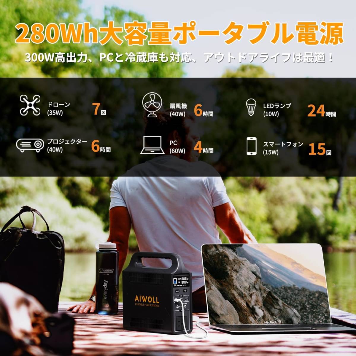 AIWOLL ポータブル電源 280Wh大容量 家庭用 蓄電池 発電機 AIWOLL ポータブル電源 280Wh大容量 家庭用 蓄電池 発電機