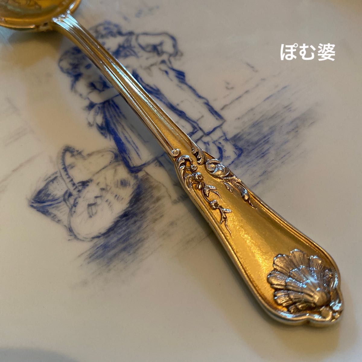 【フランス製】純銀 スターリングシルバー ヴェルメイユ ／アイスクリームスプーン「貝と薔薇」