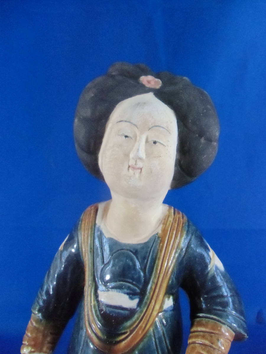 中国美術、 唐三彩、加彩婦人俑、 樂紺、 陶器人形、 婦人俑、骨董品、中國古瓷器、高さ３９ｃｍ_画像2