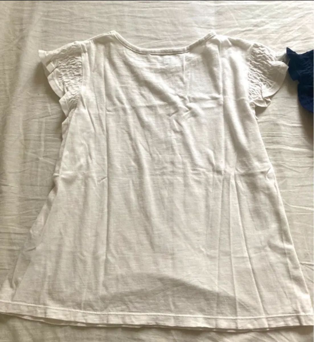 140 スラブギャザーTシャツ 半袖 フレンチスリーブ ネイビー ホワイト 半袖Tシャツ ユニクロ トップス