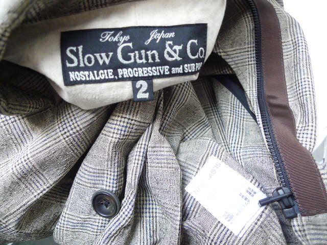 ◆Slow Gun＆co スロウガン グレンチェック デザイン コート 薄茶系 サイズ2　日本製 希少_画像3