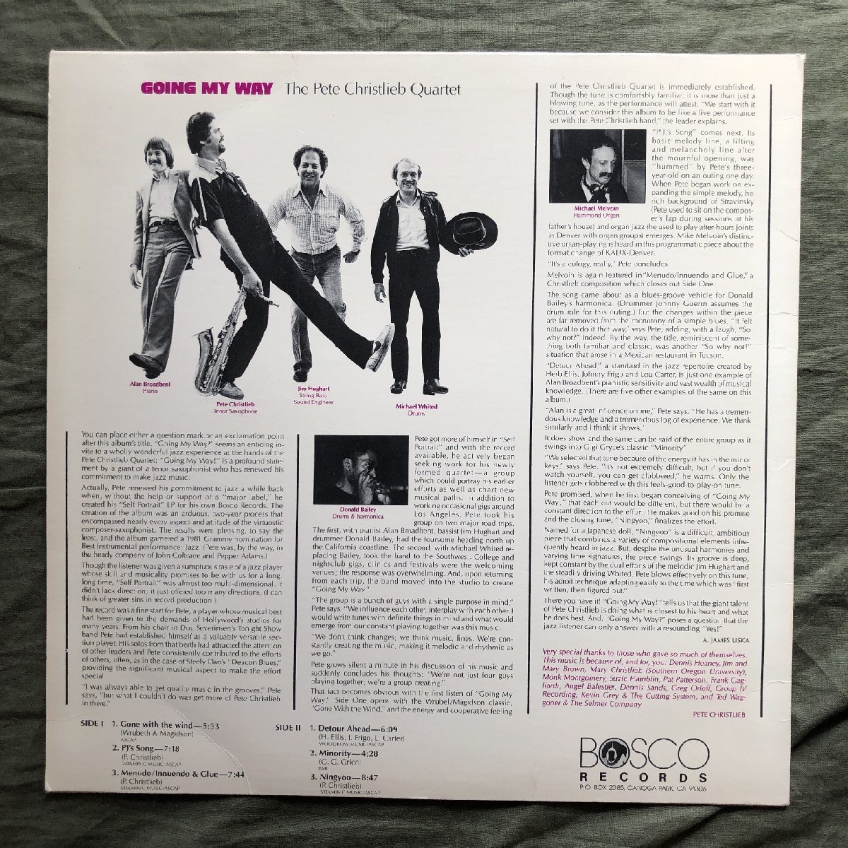 原信夫Collection 美盤 激レア 1982年米国オリジナルリリース盤 ピート・クリストリーブ Pete Christlieb Quartet LPレコード Going My Way_画像2