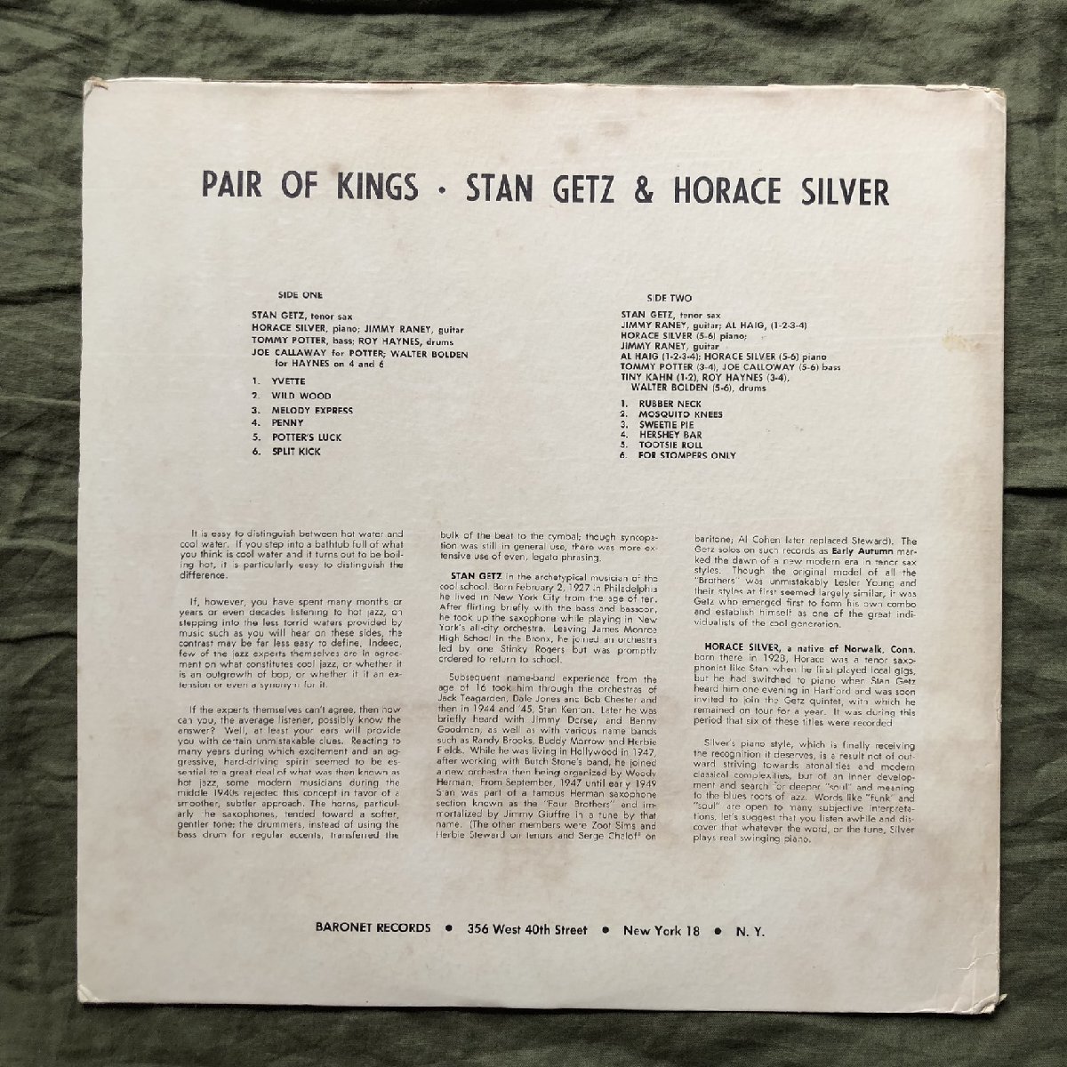 原信夫Collection 美盤 レア盤 1962年 米国盤 スタン・ゲッツ / ホレス・シルヴァー Stan Getz / Horace Silver LPレコード Pair Of Kings_画像2