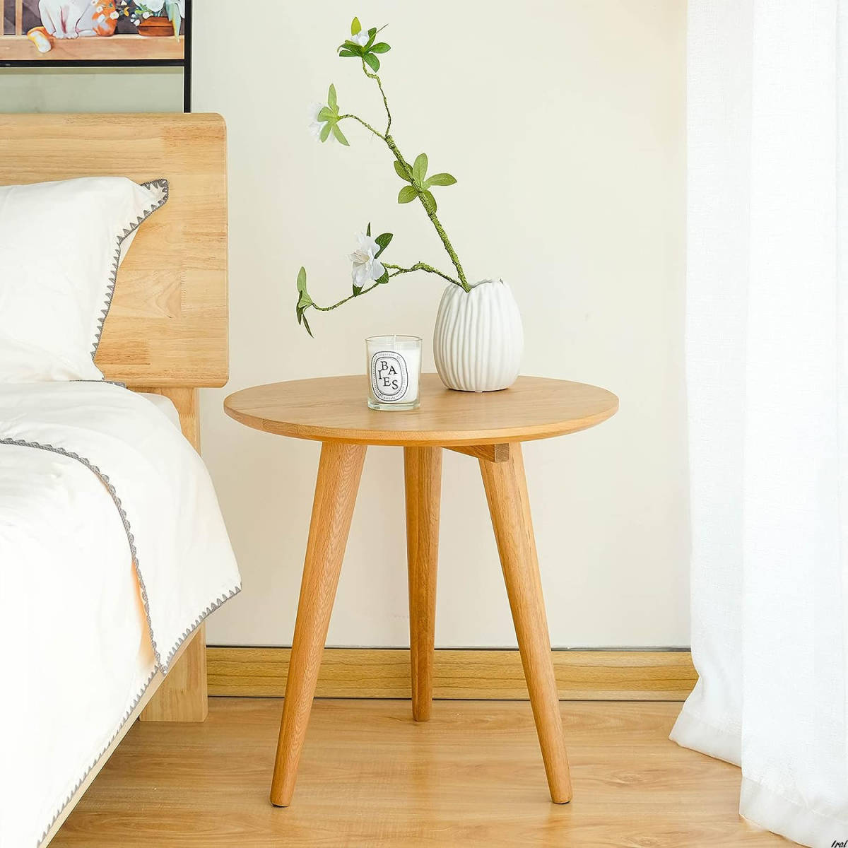サイドテーブル テーブル ミニテーブル 丸型 スリム 木製 無垢材 天然木 組立簡単 コンパクト 軽量 小型 オーク材