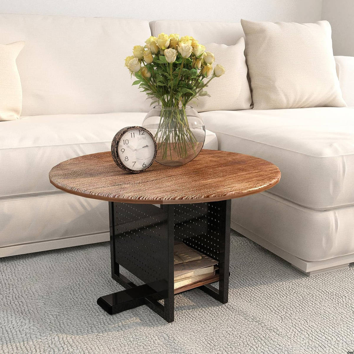 コーヒーテーブル ローテーブル センターテーブル 木製 2段 収納 おしゃれ テーブル 一人暮らし リビングテーブル 丸