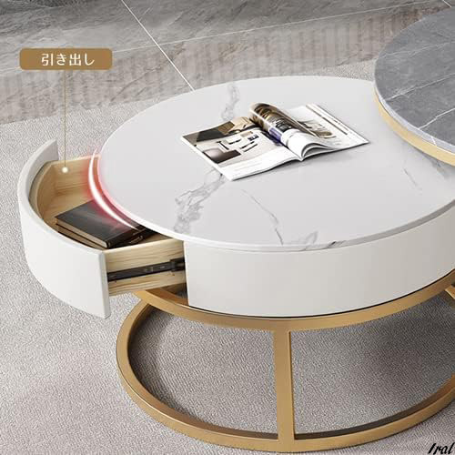 テーブル　センターテーブル　ローテーブル　ネストテーブル　サイドテーブル　丸　円形　大理石調　ホワイト　収納　インテリア_画像4