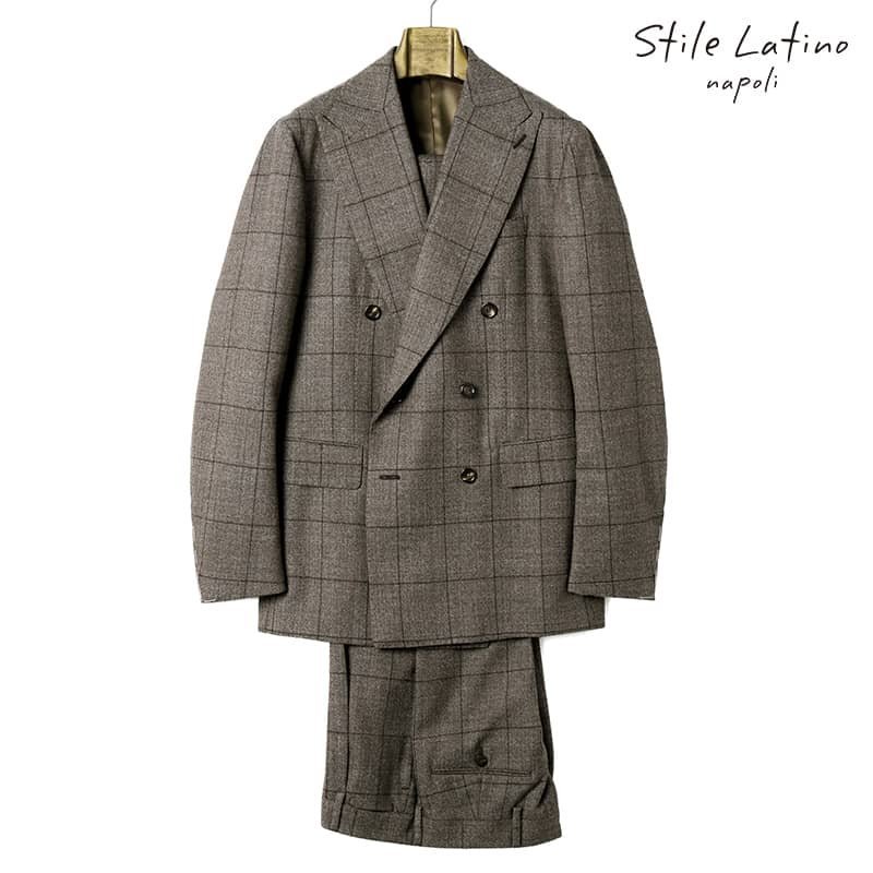 ◆【Stile Latino(スティレラティーノ)/秋冬/ウールヘリンボーンチェック柄6Bダブルスーツ(ANDREA)】[stl2360301-42]