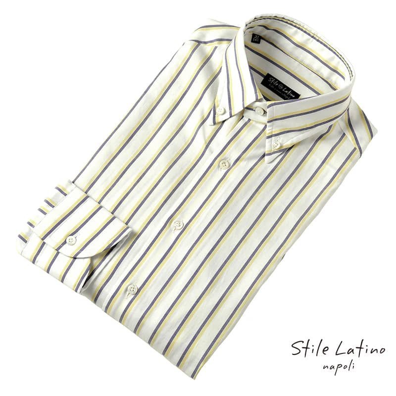 ◆【Stile Latino(スティレラティーノ)/コットンオックスフォードストライプ柄ボタンダウンシャツ】[stl2360462-37]