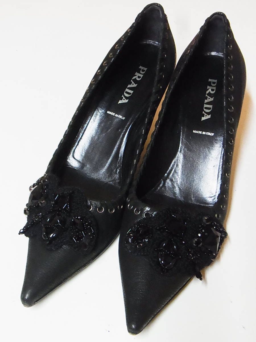 驚きの値段 プラダ PRADA 綺麗 TS イタリア製 黒 サイズ37 靴 パンプス
