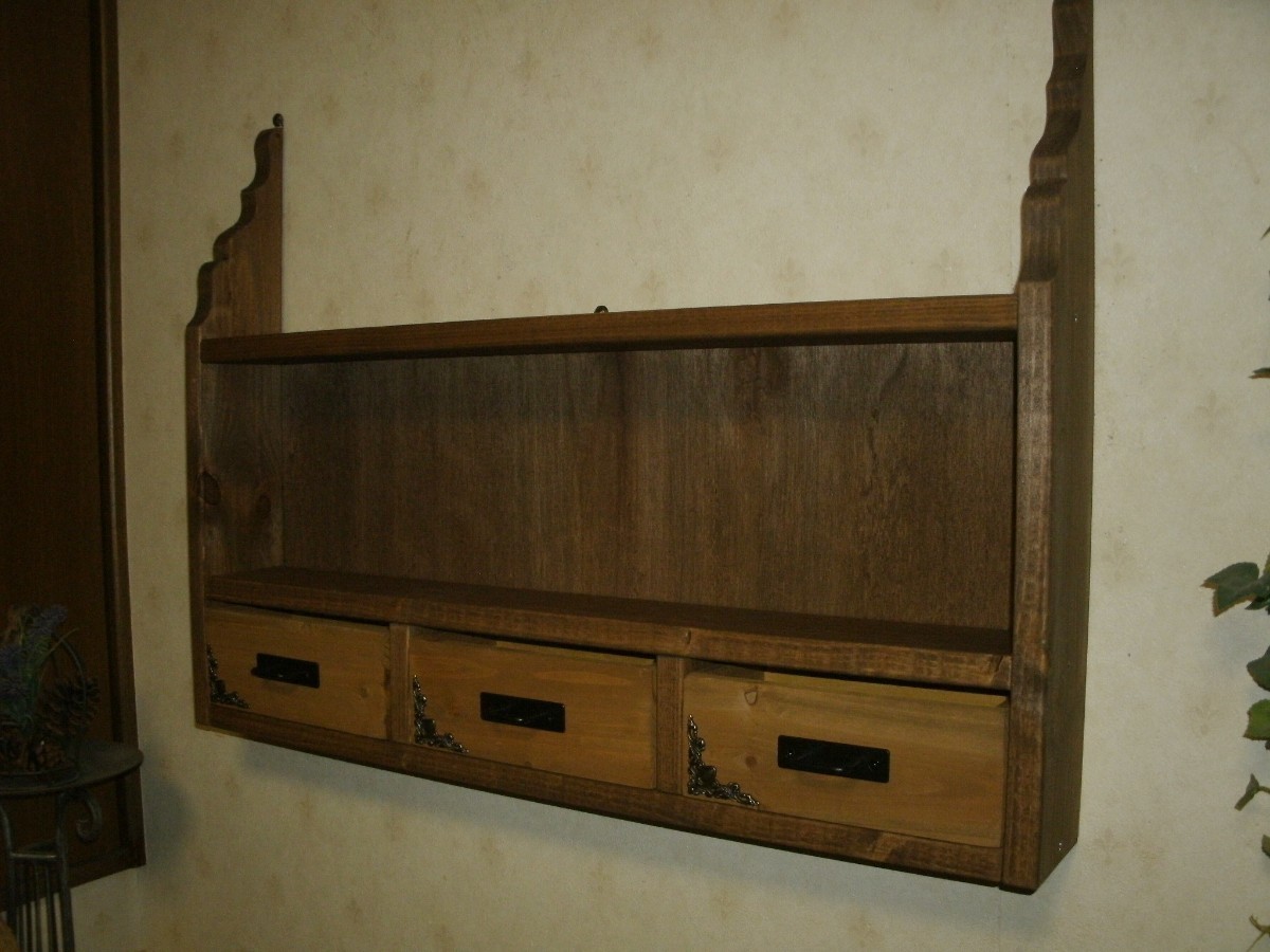 オリジナル木製家具 引き出し付き 飾り棚 アンティーク風 ウォール