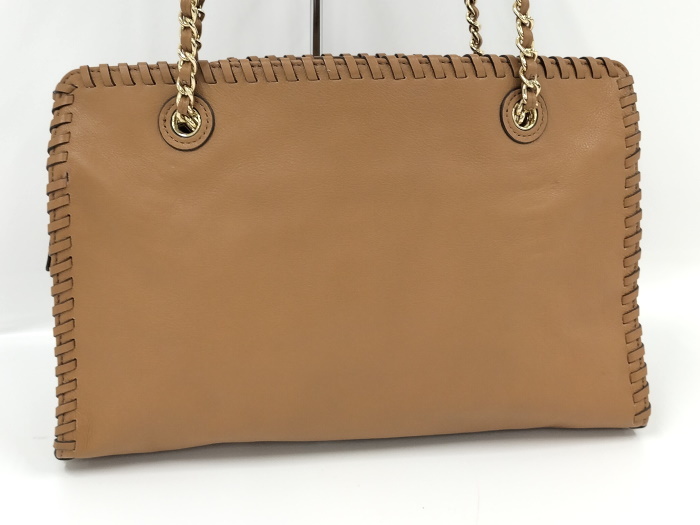おすすめ 【中古】TORY BURCH ブラウン レザー チェーントートバッグ