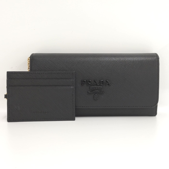 【中古】PRADA 二つ折り長財布 サフィアーノシャイン ネロ 1MH132 2EBW F0002