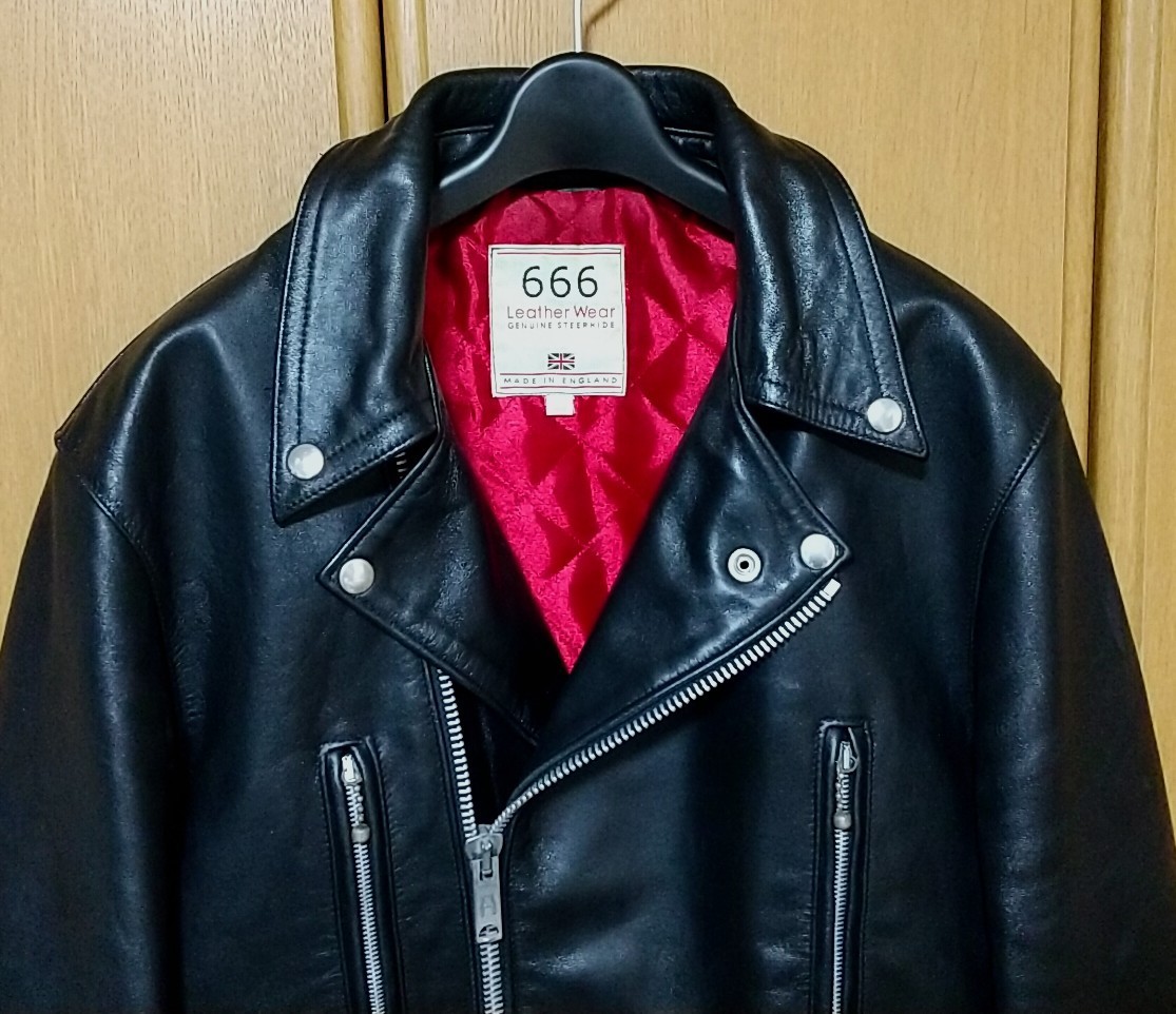 666 Leather wear トリプルシックス ダブルライダースジャケット 38 レザー ブラック 黒 牛革 ルイスレザー lewis leathers ライトニング _画像2
