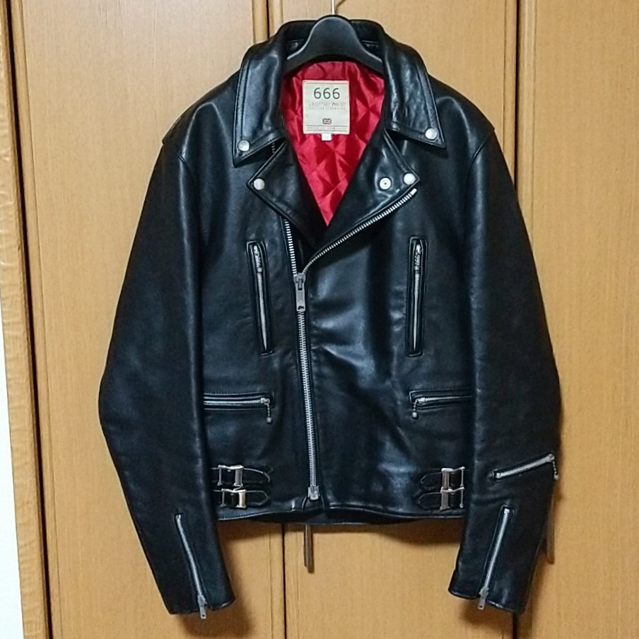 666 Leather wear トリプルシックス ダブルライダースジャケット 38 レザー ブラック 黒 牛革 ルイスレザー lewis leathers ライトニング _画像1