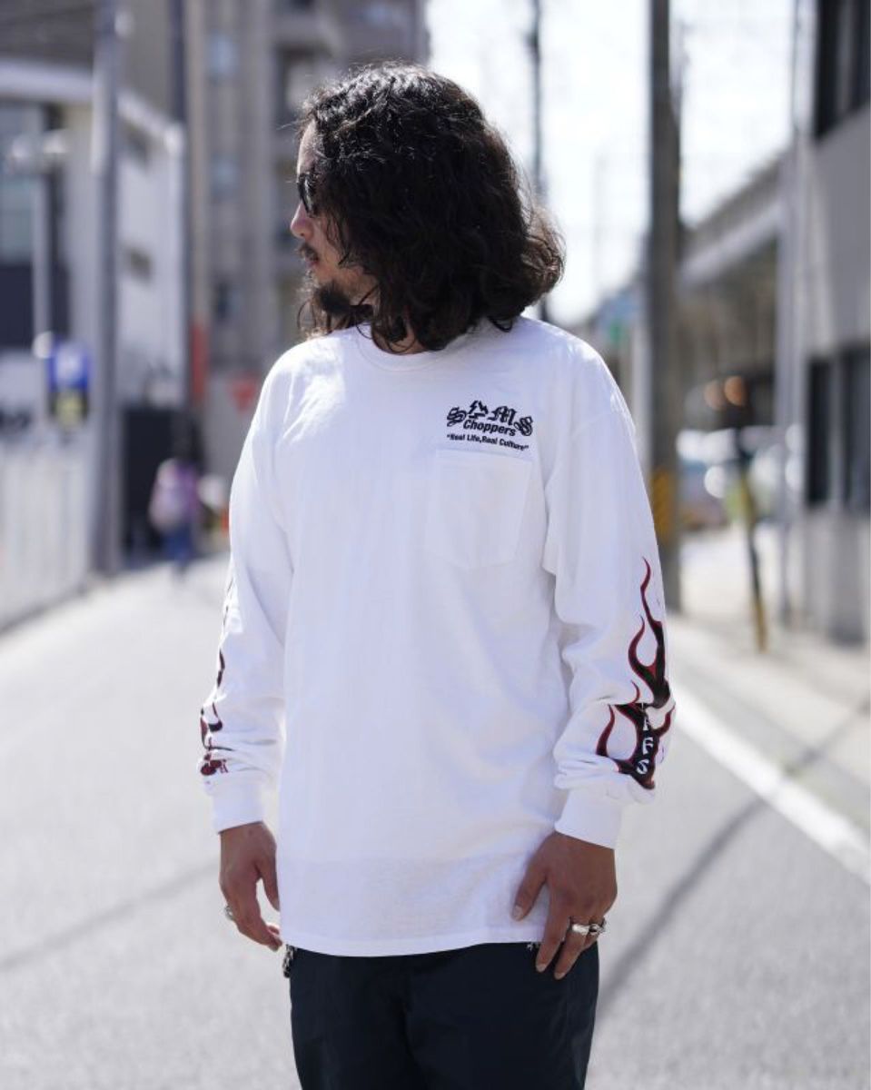 ショップ　サムズ　ロングスリーブTシャツ/SAMS フレイム WHITE XL