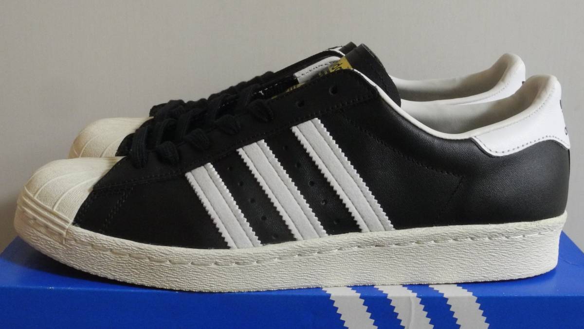 美品 スーパースター 80s 2018年製 JP27.5cm 黒×白 G61069 生産終了 天然皮革 金ベロ adidas superstar SS 80s ブラック×ホワイトの画像1