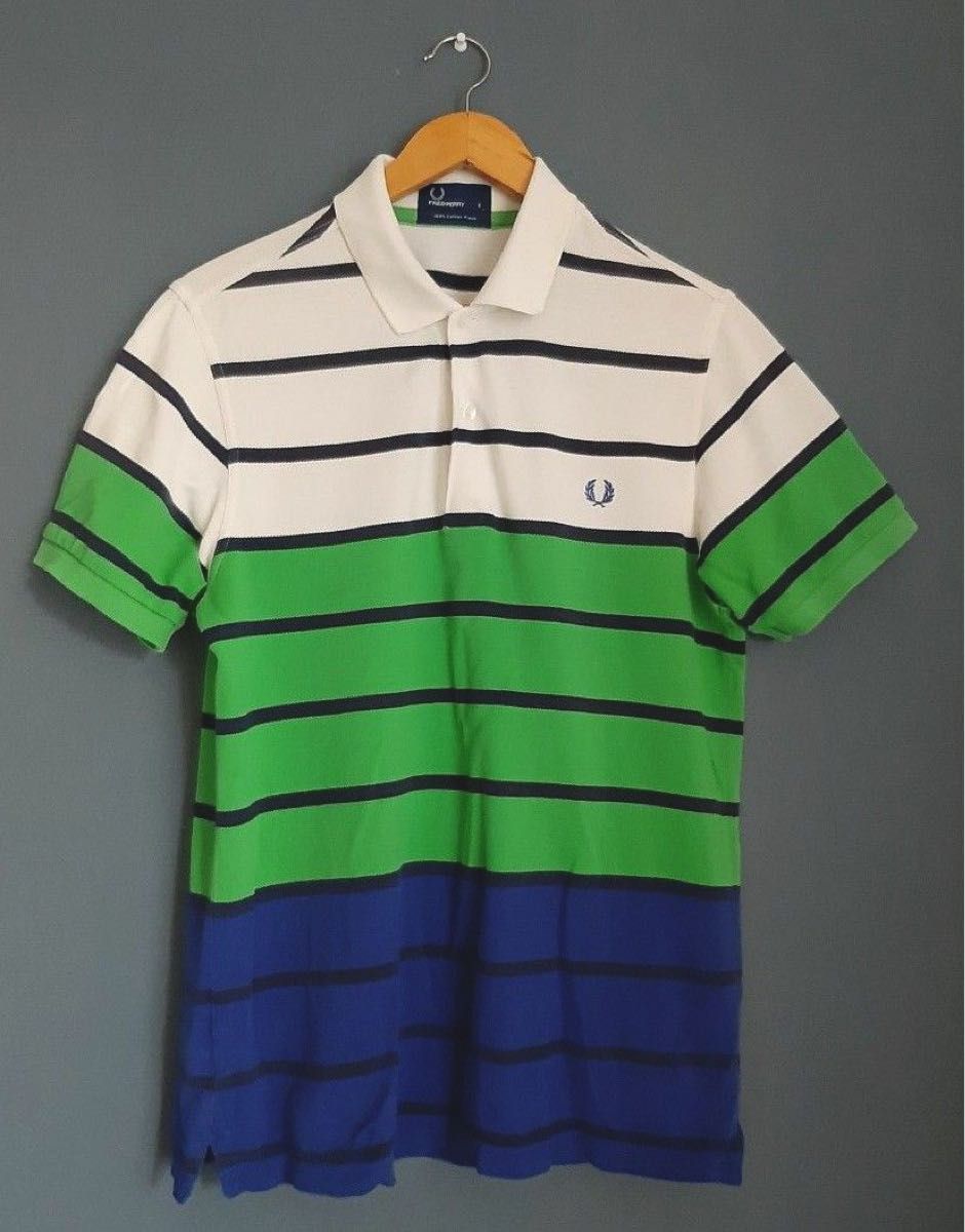 美品 FRED PERRY フレッドペリー ボーダーポロシャツ メンズＬサイズ