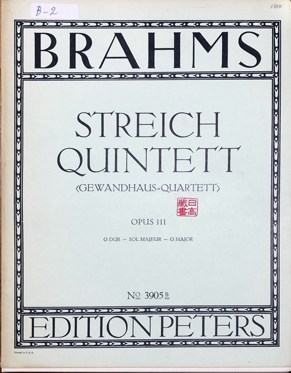 ブラームス 弦楽五重奏曲 第2番 ト長調 Op.111 (パート譜セット) 輸入楽譜 Brahms Streich-Quintett Nr.2 G-dur Op.111 洋書_画像1