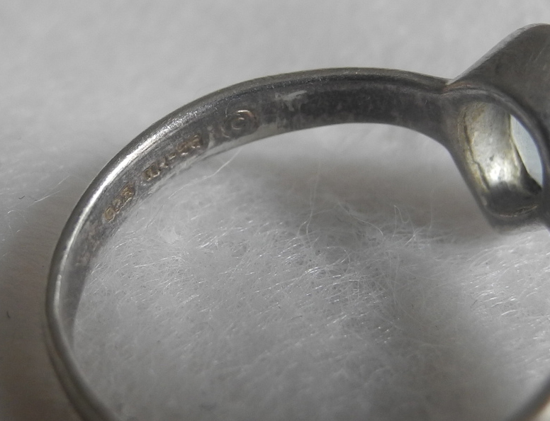 イギリス アンティーク 銀製クラフト シルバーリング 指輪 トパーズ ドロップ型 UK(M) 13号 17mm 天然石入り スターリングシルバー 銀925_画像5