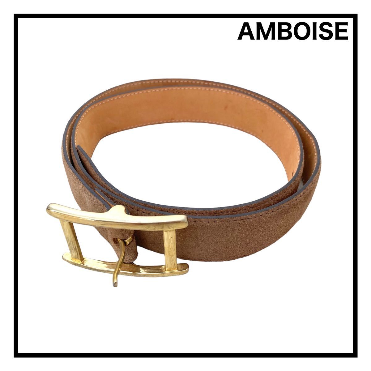 【AMBOISE】　アンボワーズ　レザーベルト　フランス製　ブラウン　メンズ