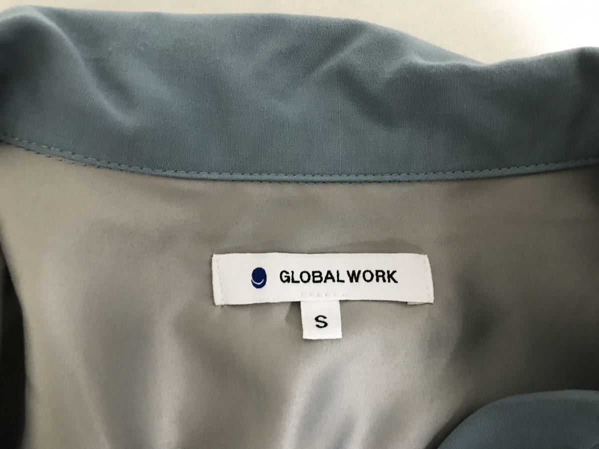 本物グローバルワークGLOBALWORKオープンカラーレーヨン半袖シャツメンズサーフアメカジワークビジネス青ブルーS_画像4