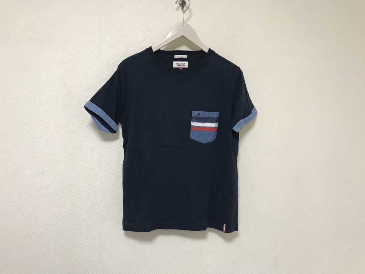 本物ヒルフィガーデニムHILFIGER DENIM トミーコットンポケット柄半袖Tシャツメンズサーフアメカジミリタリー紺ネイビーS