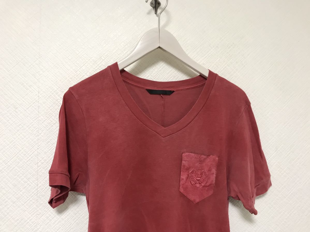 本物ショールSCHORLコットンVネックポケット半袖Tシャツメンズサーフアメカジミリタリービジネススーツ赤レッド後染め柄46日本製M_画像2