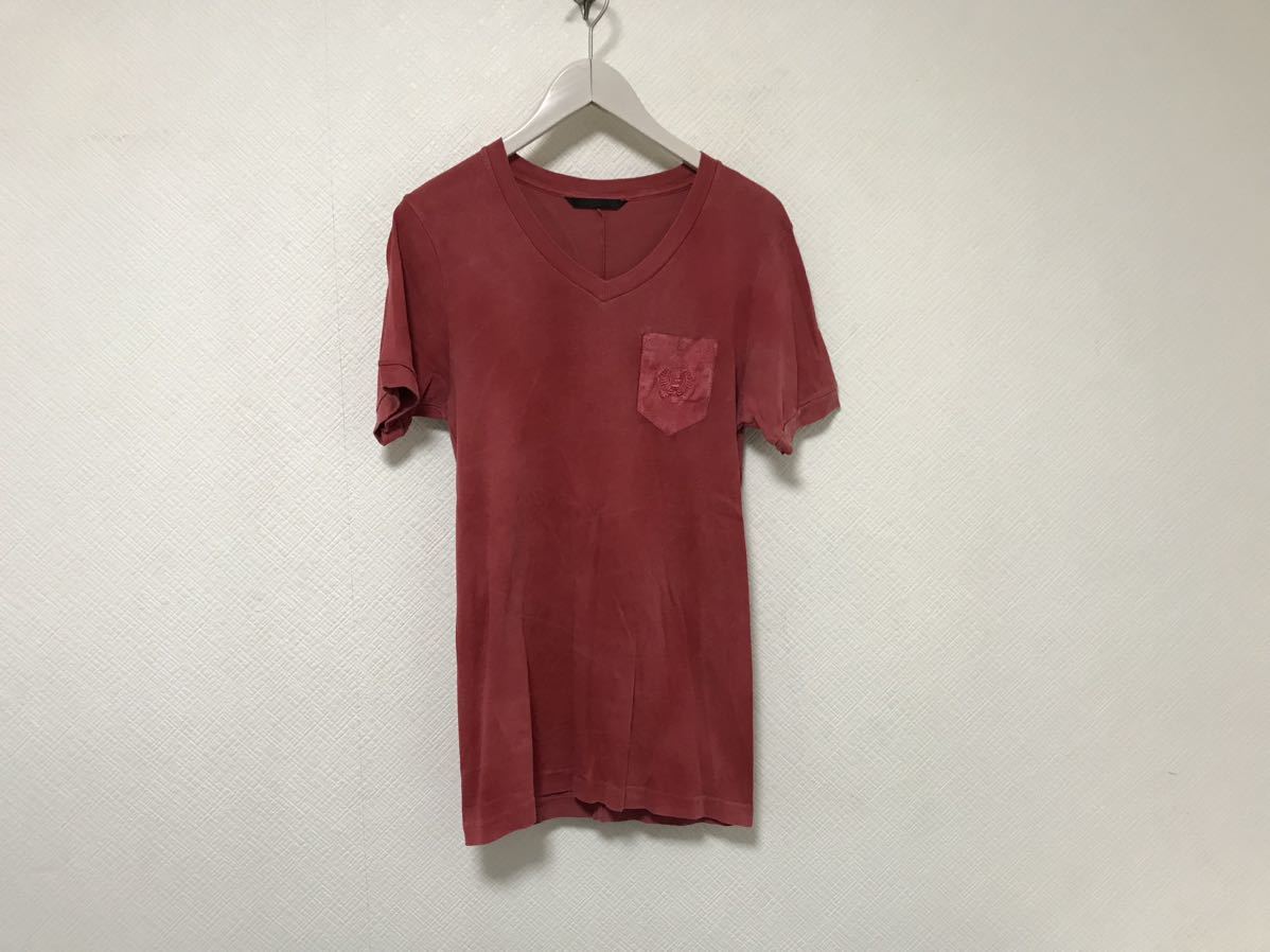 本物ショールSCHORLコットンVネックポケット半袖Tシャツメンズサーフアメカジミリタリービジネススーツ赤レッド後染め柄46日本製M_画像1