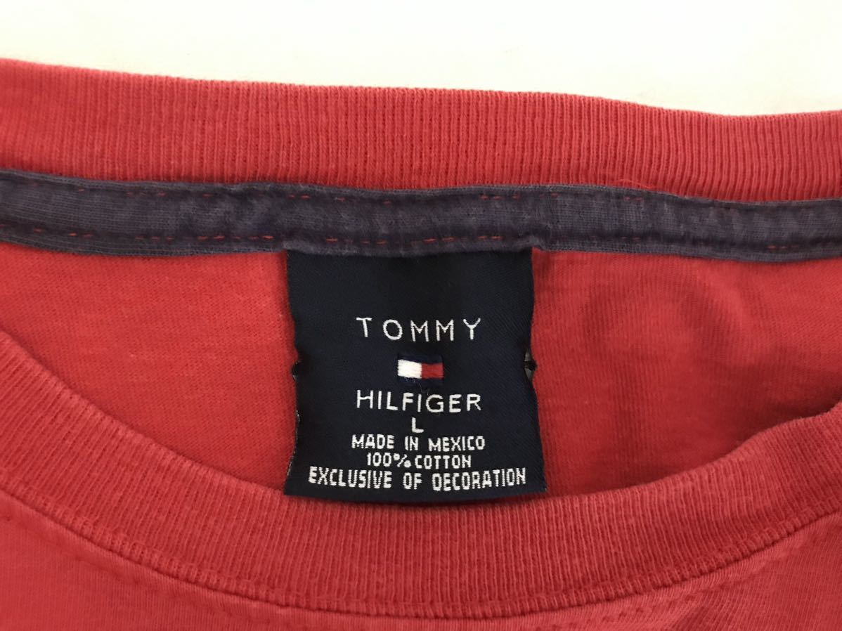 本物トミーヒルフィガーTOMMY HILFIGERコットンロゴ半袖TシャツメンズサーフアメカジミリタリーワークL赤レッドメキシコ製_画像4