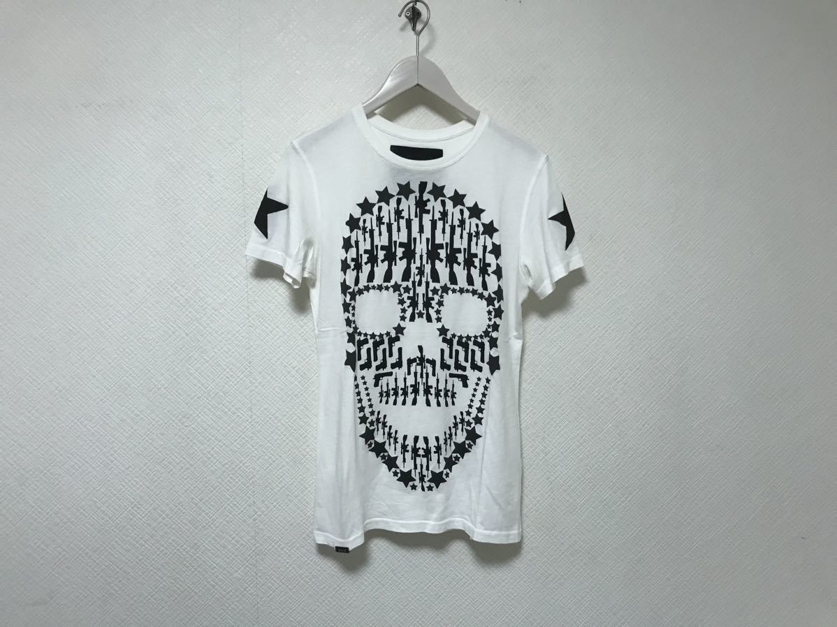 本物フィリッププレインオムPHILIPP PLEIN HOMMEコットンスカルドクロプリント半袖Tシャツメンズサーフアメカジスーツ白ホワイトトルコ製S