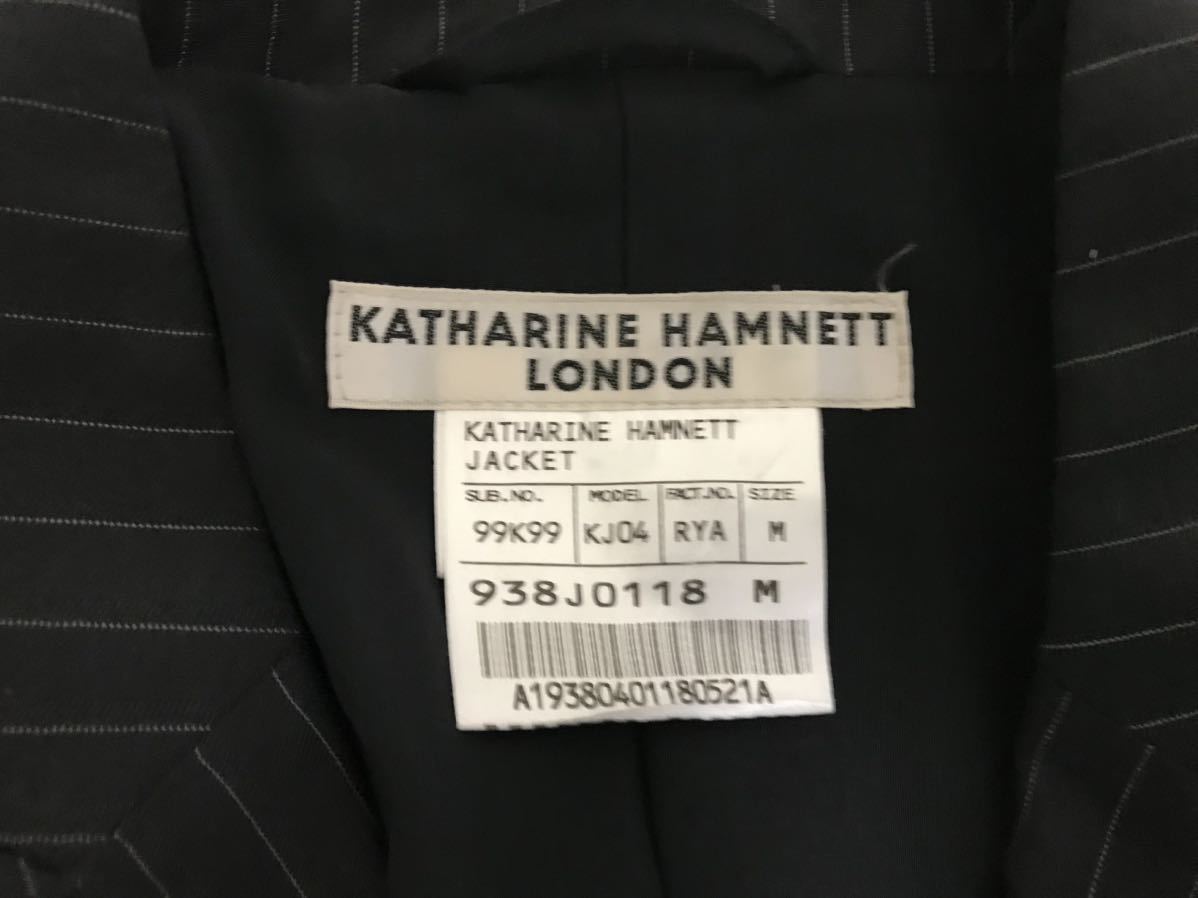  как новый подлинный товар Katharine Hamnett London KATHARINE HAMNETT LONDON шерсть лен linen полоса рисунок tailored jacket мужской бизнес чёрный M