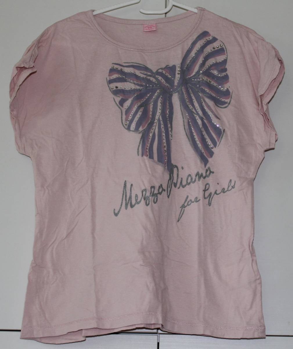 メゾピアノ 半袖Tシャツ Lサイズ 160cm ピンク リボン スパンコール 古着の画像1