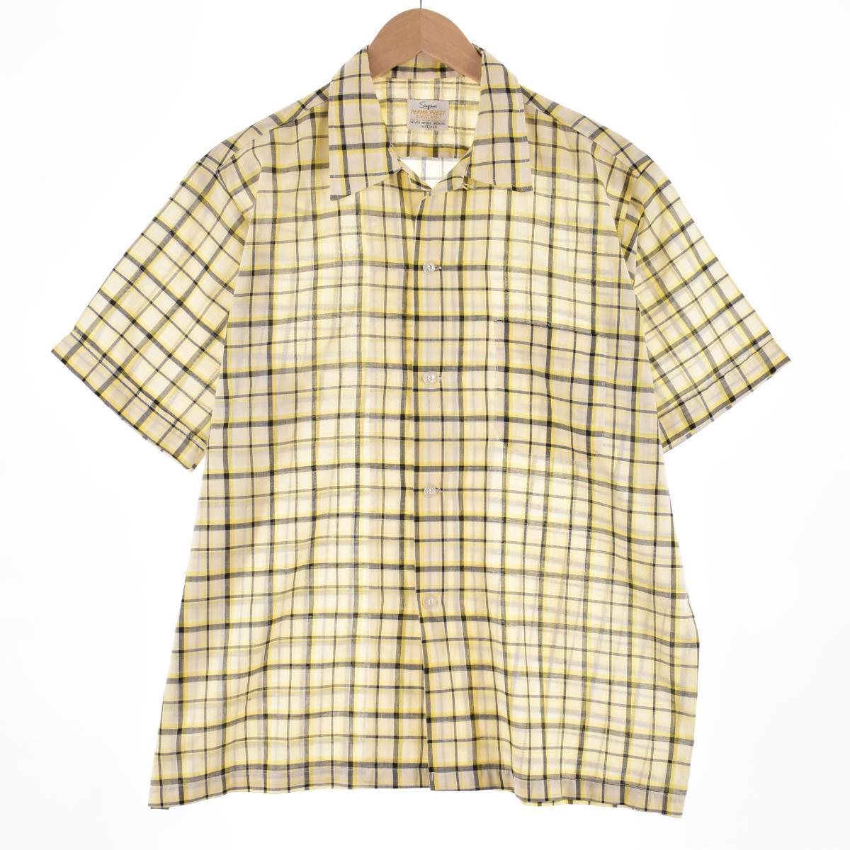 古着 70年代 Simpson's チェック柄 半袖 オープンカラー ボックスシャツ メンズXL ヴィンテージ /eaa326328 【SS2309】