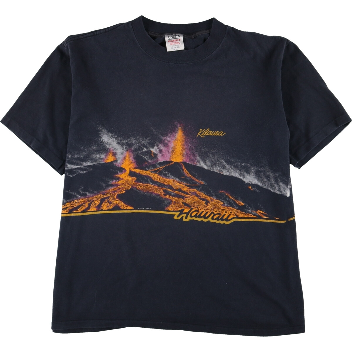 古着 90年代 ONEITA Hawaii 火山 両面プリント プリントTシャツ USA製 メンズXL ヴィンテージ /eaa329562 【SS2309】