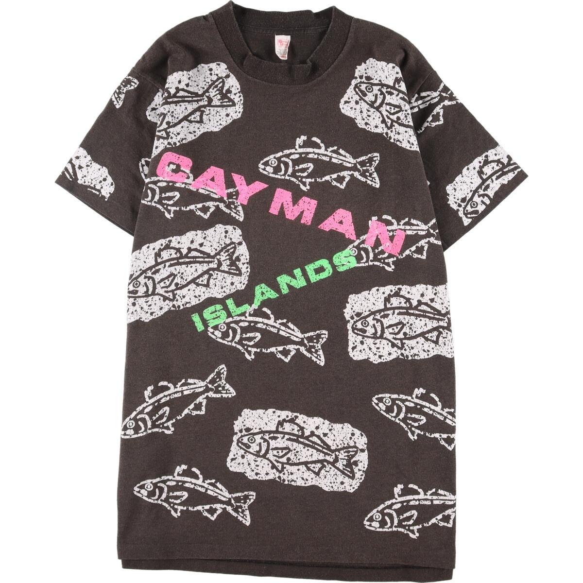 珍しい プリントTシャツ 両面プリント 魚柄 Prints Textile 古着 USA製