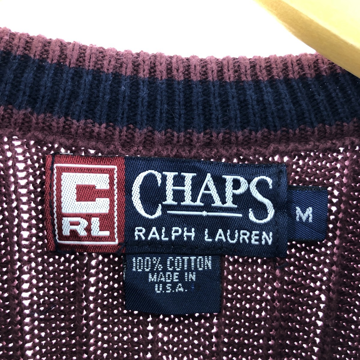 古着 90年代 ラルフローレン Ralph Lauren CHAPS チャップス リブ編み コットンニットセーター USA製 メンズL ヴィンテージ /eaa371190_画像3