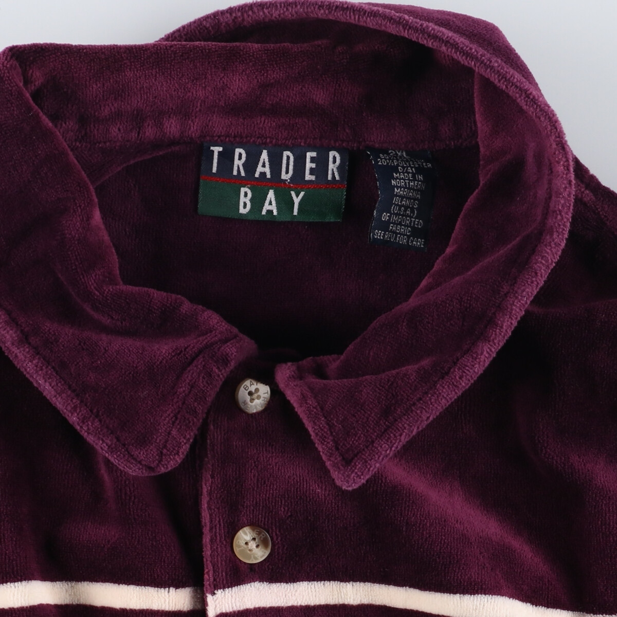 古着 TRADER BAY ベロア 長袖 ボーダー ポロシャツ メンズXXL /eaa333468_画像3