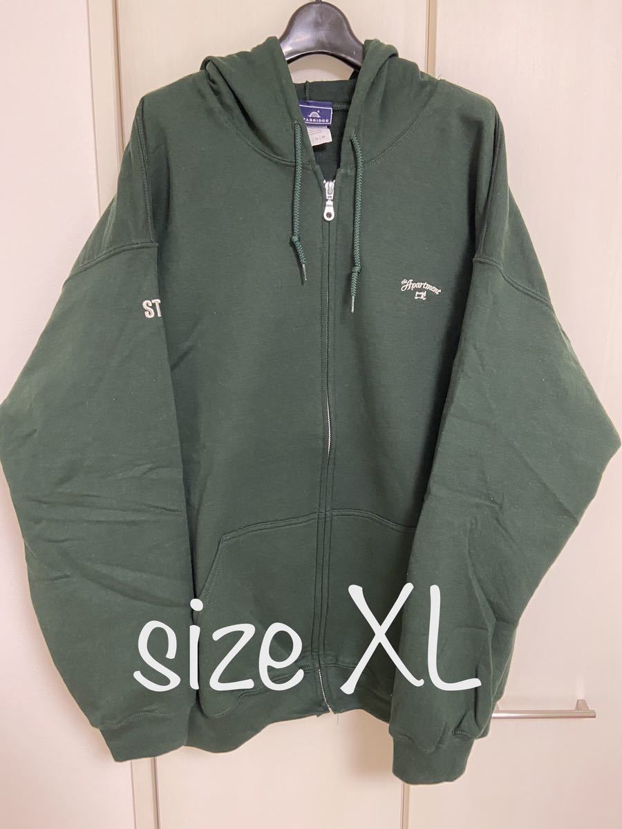 ★人気グリーン★sizeXL★美品★stabridge STAFF zipパーカーthe apartment gildan