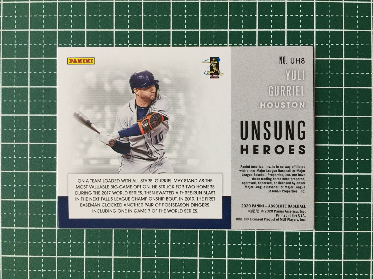 ★PANINI MLB 2020 ABSOLUTE #UH8 YULI GURRIEL［HOUSTON ASTROS］インサートカード「UNSUNG HEROES」★_画像2