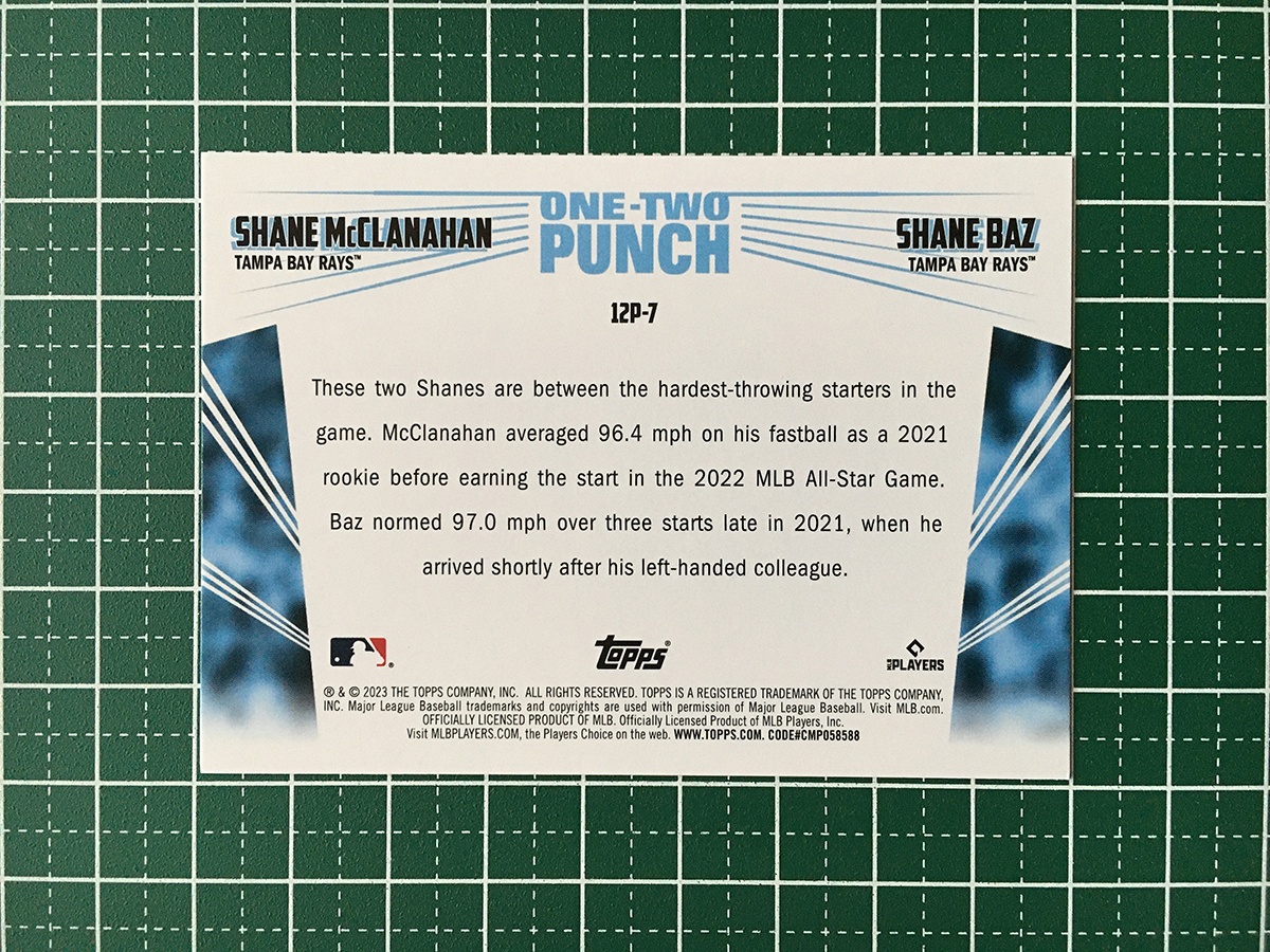 ★TOPPS MLB 2023 SERIES 1 #12P-7 SHANE MCCLANAHAN／SHANE BAZ［TAMPA BAY RAYS］インサートカード「ONE-TWO PUNCH」★_画像2
