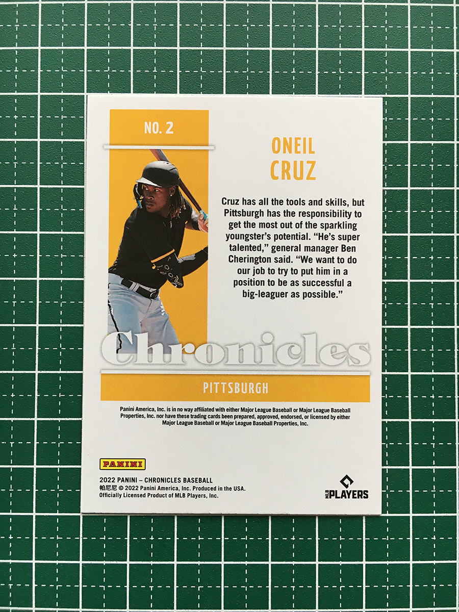 ★PANINI MLB 2022 CHRONICLES #2 ONEIL CRUZ［PITTSBURGH PIRATES］ベースカード「CHRONICLES」ルーキー「RC」★_画像2