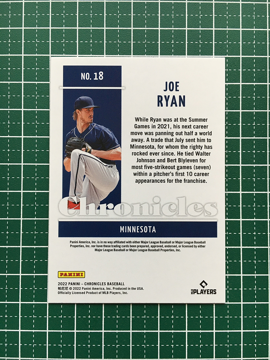 ★PANINI MLB 2022 CHRONICLES #18 JOE RYAN［MINNESOTA TWINS］ベースカード「CHRONICLES」ルーキー「RC」★_画像2