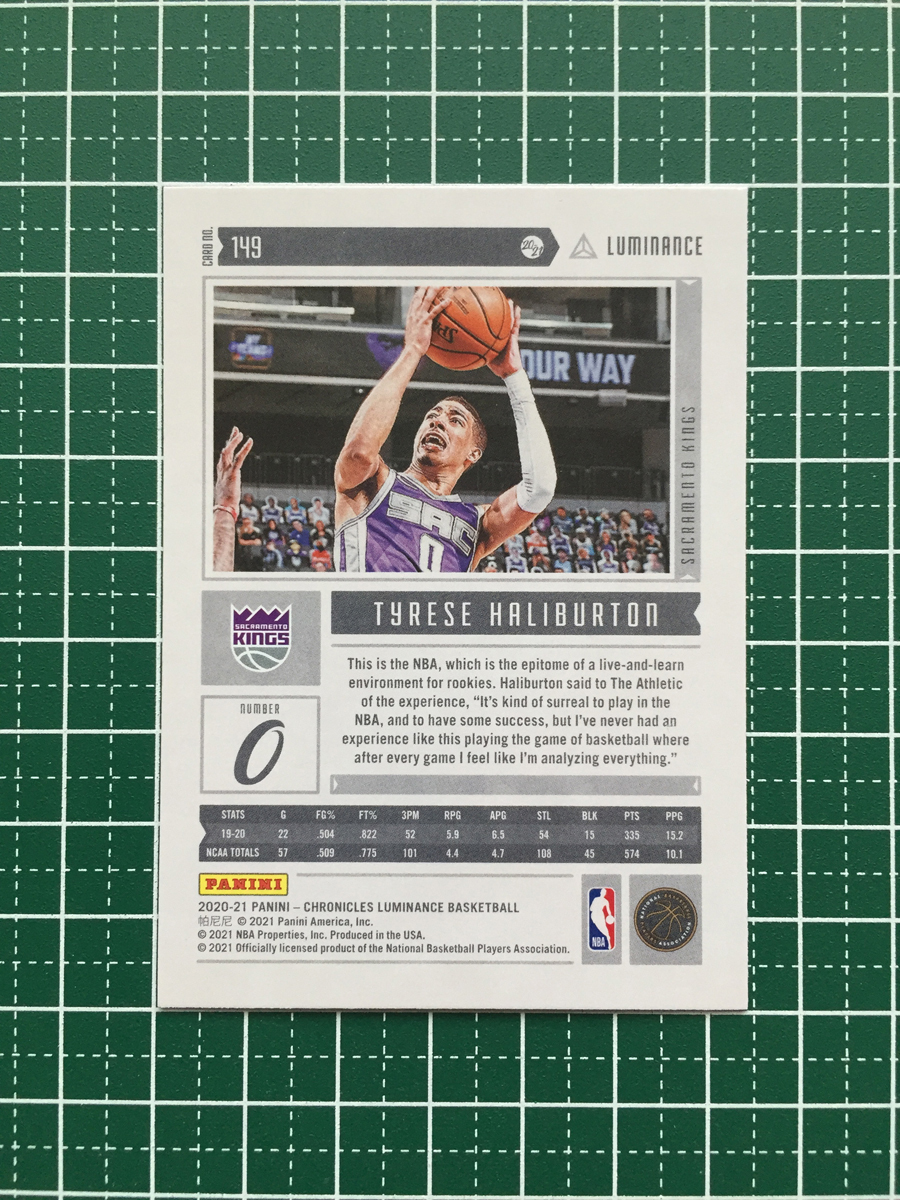 ★PANINI 2020-21 NBA CHRONICLES #149 TYRESE HALIBURTON［SACRAMENTO KINGS］ベースカード「LUMINANCE」ルーキー「RC」★_画像2