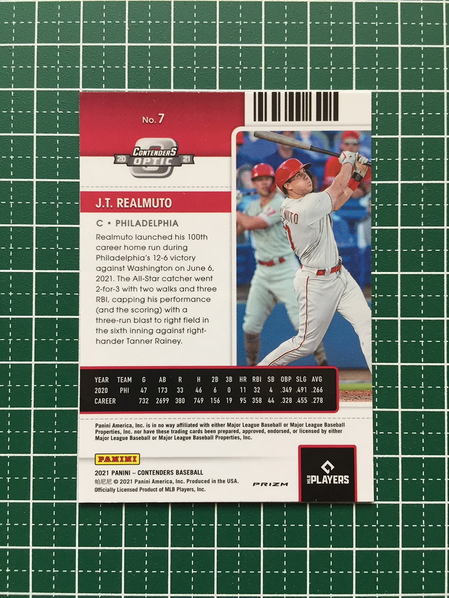 ★PANINI MLB 2021 CONTENDERS #7 J.T. REALMUTO［PHILADELPHIA PHILLIES］「SEASON TICKET OPTIC」HOLO パラレル版★_画像2