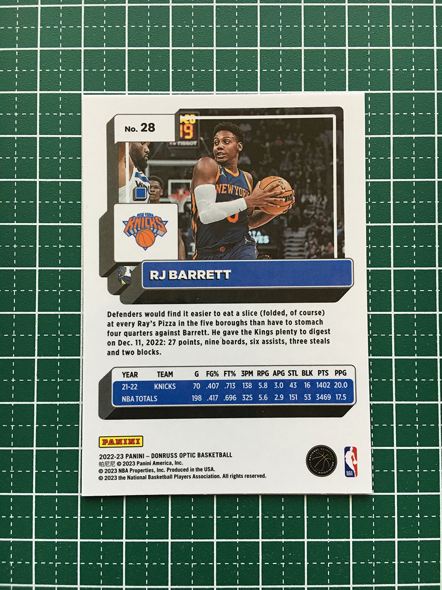 ★PANINI 2022-23 NBA DONRUSS OPTIC #28 RJ BARRETT［NEW YORK KNICKS］ベースカード「BASE」★_画像2