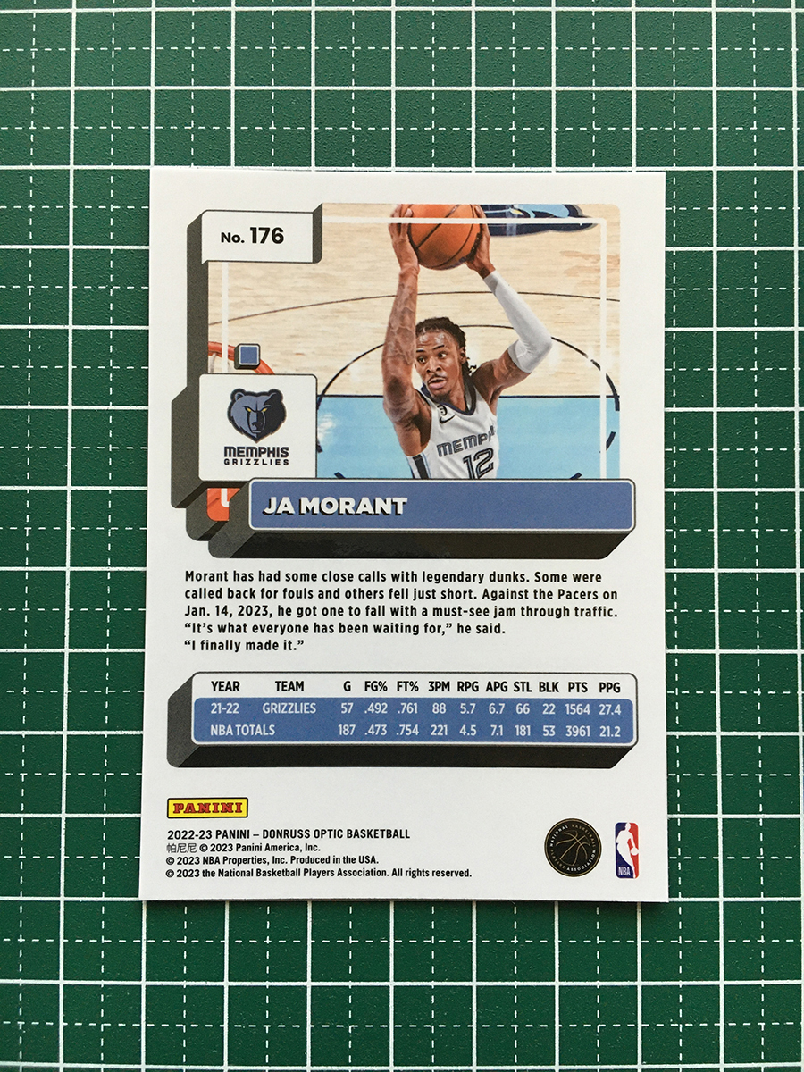 ★PANINI 2022-23 NBA DONRUSS OPTIC #176 JA MORANT［MEMPHIS GRIZZLIES］ベースカード「BASE」★_画像2