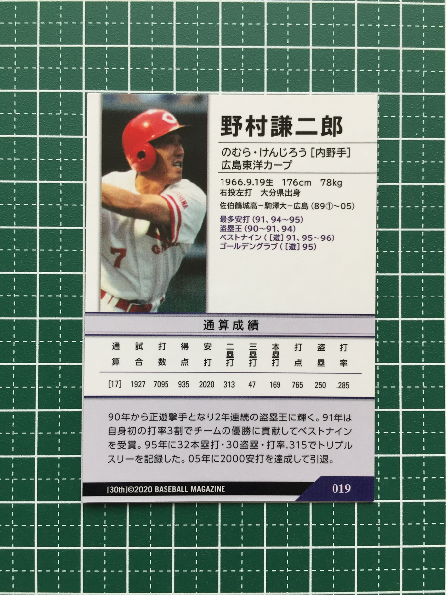 ★BBM 2020 プロ野球 30th ANNIVERSARY #019 野村謙二郎［広島東洋カープ］レギュラーカード 20★_画像2