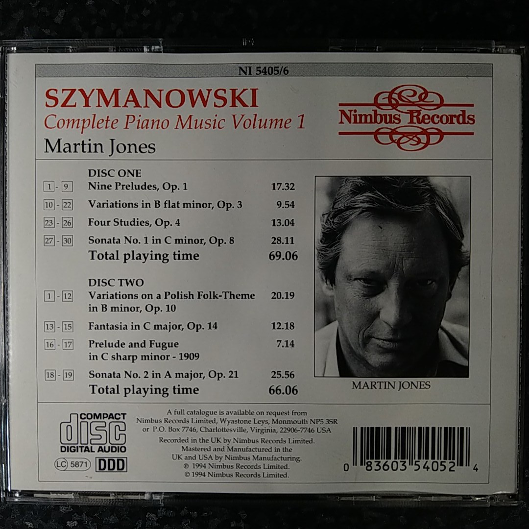 i（2CD）マーティン・ジョーンズ　シマノフスキ　ピアノ作品集 Vol.1 Martin Jones Szymanowski Piano Music Nimbus_画像2